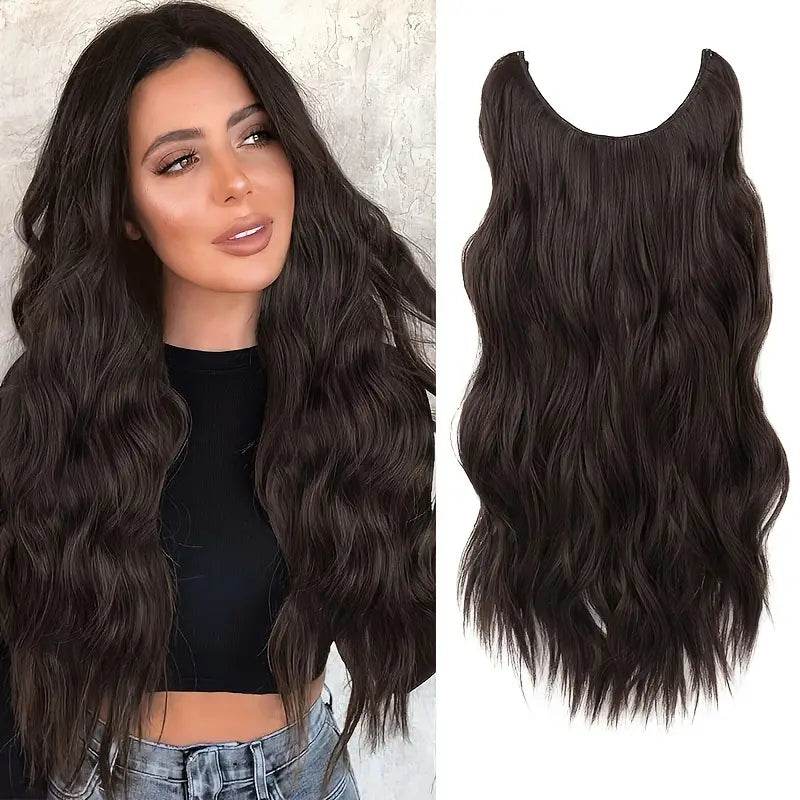 Premium Synthetic Invisible Wire Hair Extensions – Long Wavy Synthetic Hairpiece for Women, No Clips - CartRare