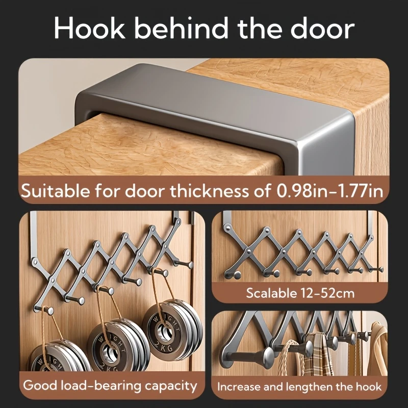 Retractable Over-the-Door Hook Rack – Heavy-Duty with 6 Hooks for Coats, Towels & Bags - CartRare