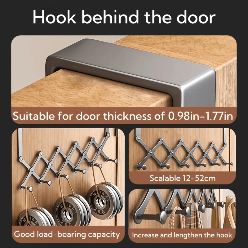 Retractable Over-the-Door Hook Rack – Heavy-Duty with 6 Hooks for Coats, Towels & Bags - CartRare