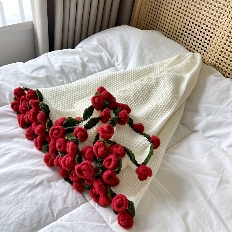 Crochet Flower Blanket & Bouquet Handmade Soft Lightweight Throw for Home & Gifts