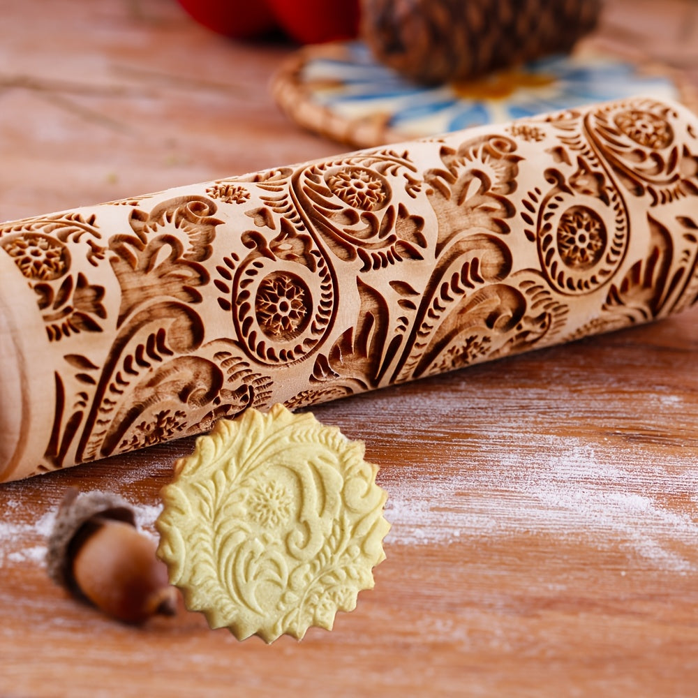 Premium Patterned Wooden Rolling Pin Embossed Dough & Baking Tool for All Designs