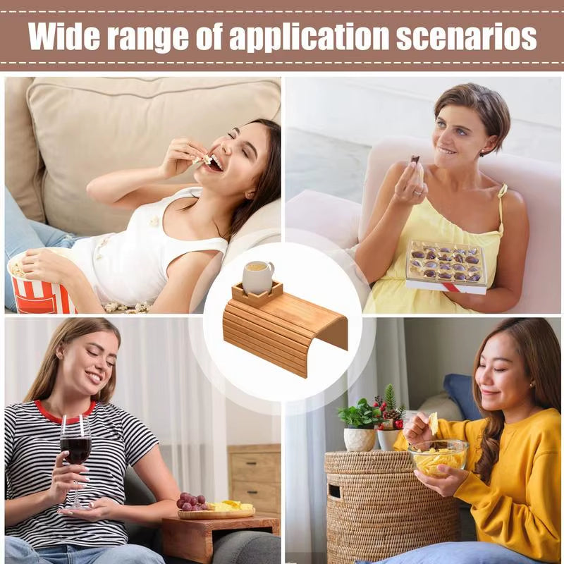 Foldable Wood Couch Cup Holder Tray for Sofa Armrest Drinks