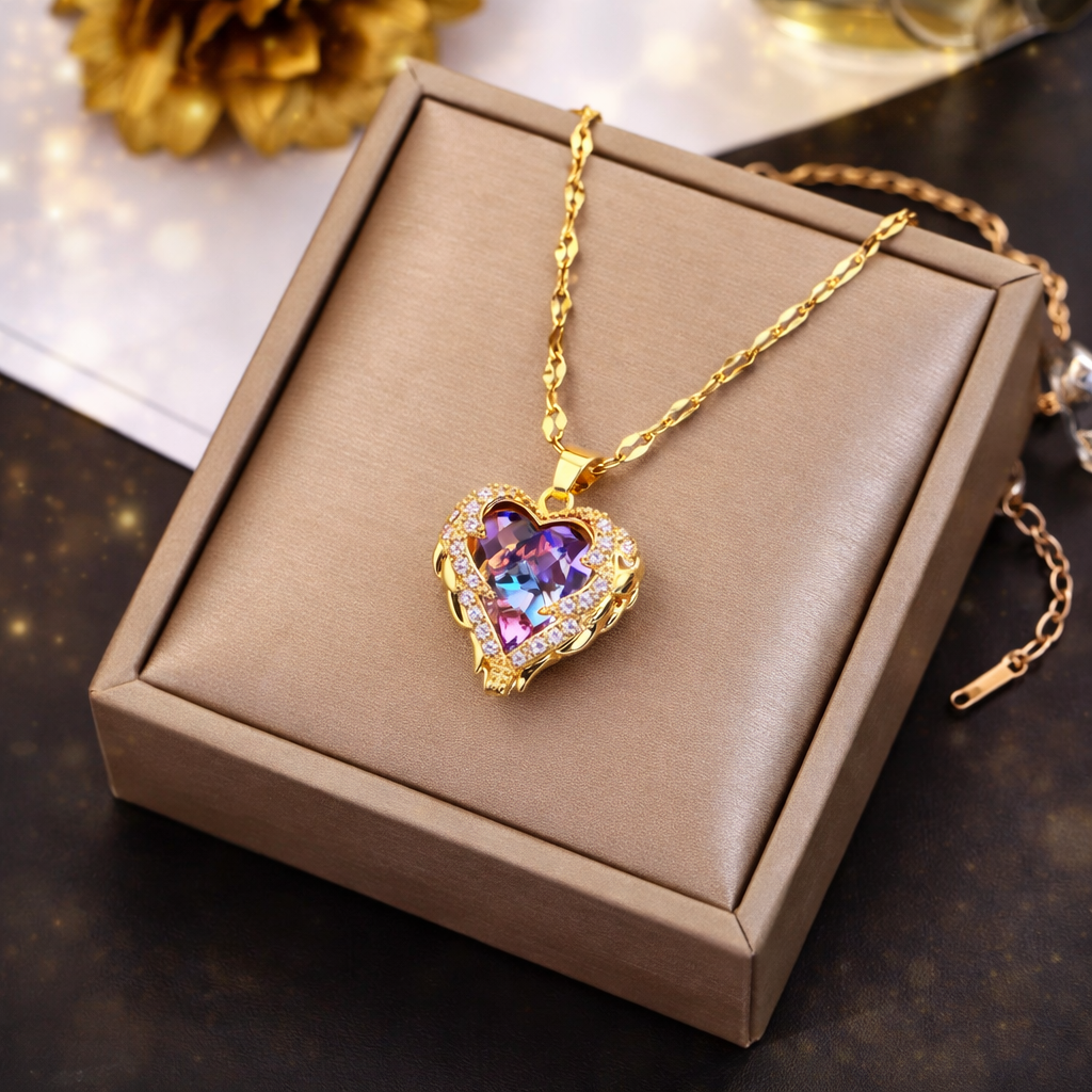 Ocean Heart Crystal Pendant Necklace for Women