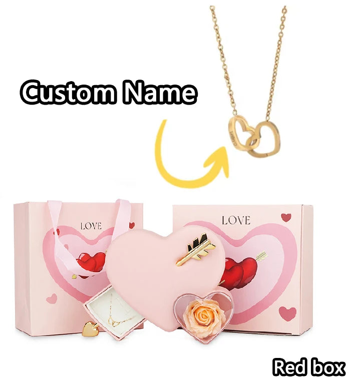 Custom Name Necklace & Eternal Rose Heart Jewelry Gift Box