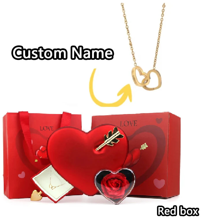 Custom Name Necklace & Eternal Rose Heart Jewelry Gift Box