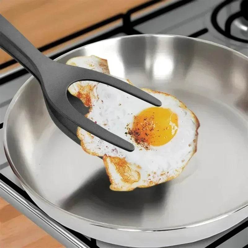 2-in-1 Nylon Flip Tongs & Spatula | Egg & Steak Turner Tongs - CartRare