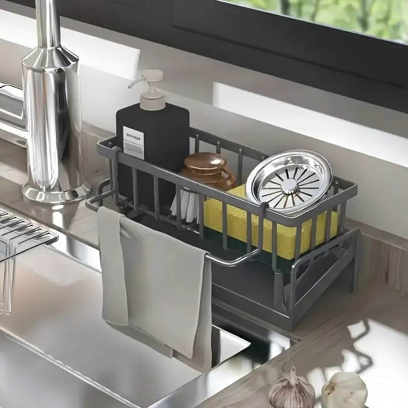 Multifunction Kitchen Sink Organizer Rack for Cloths, Sponges, and Detergent - CartRare