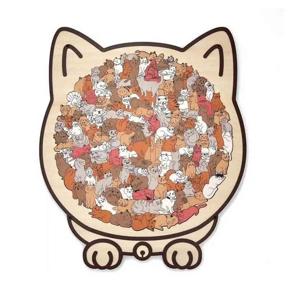 135-Piece Cat Shaped Wooden Puzzle – Colorful Morandi Animal Art Jigsaw - CartRare