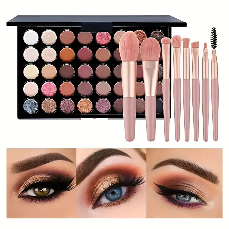 Professtional 40-Color Glitter & Matte Eyeshadow Palette – Waterproof, Long-Lasting Pressed Powder Makeup Kit for Women - CartRare