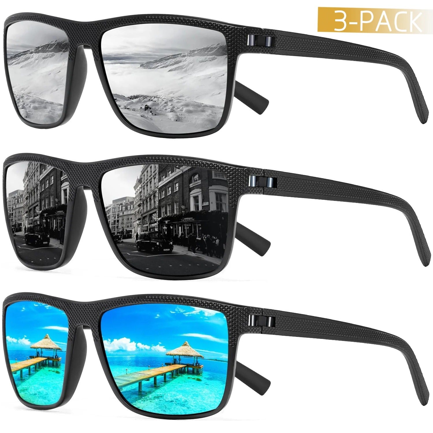 3-Pack Polarized Sunglasses – UV400 Anti-Glare Shades for Men & Women - CartRare