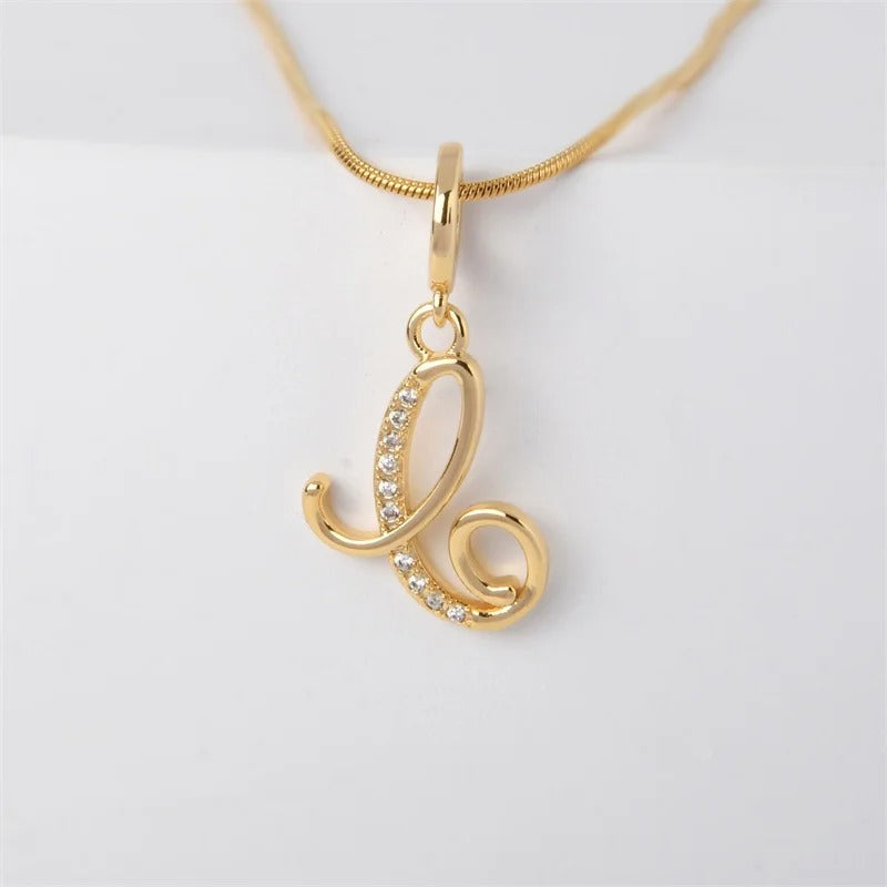 Gold Letter Pendant Necklace for Women – A-Z Alphabet Zircon Crystal Choker, Snake Chain Jewelry Gift - CartRare