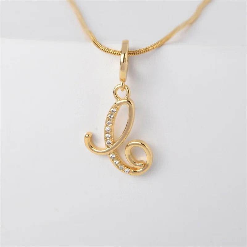 Gold Letter Pendant Necklace for Women – A-Z Alphabet Zircon Crystal Choker, Snake Chain Jewelry Gift - CartRare