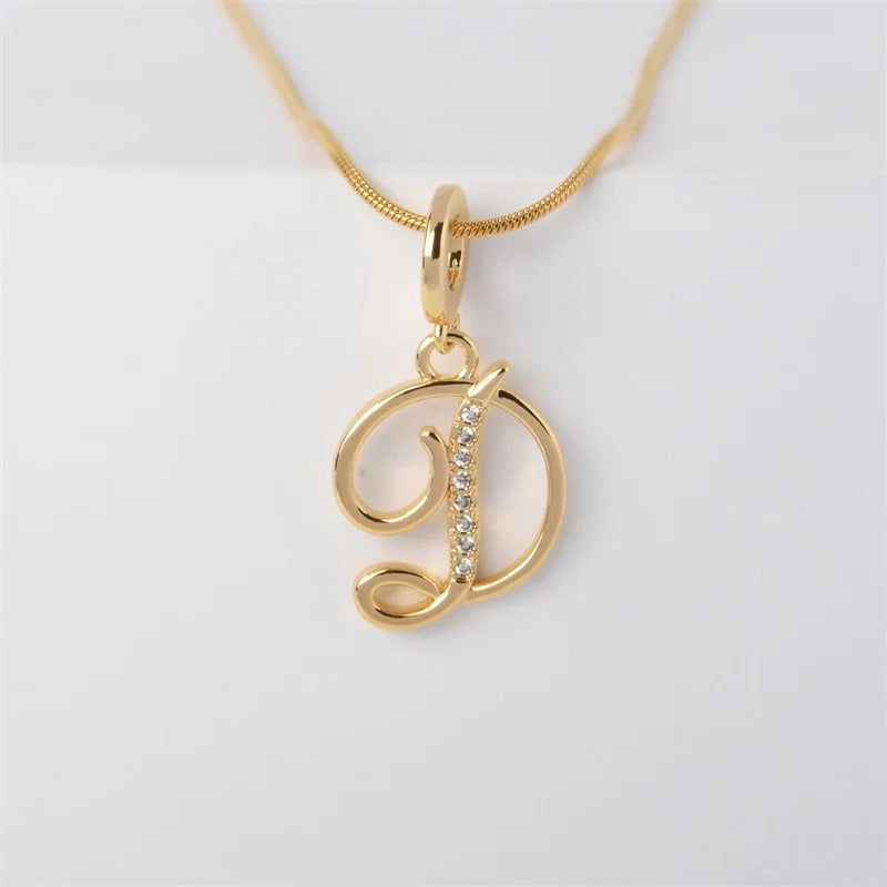 Gold Letter Pendant Necklace for Women – A-Z Alphabet Zircon Crystal Choker, Snake Chain Jewelry Gift - CartRare