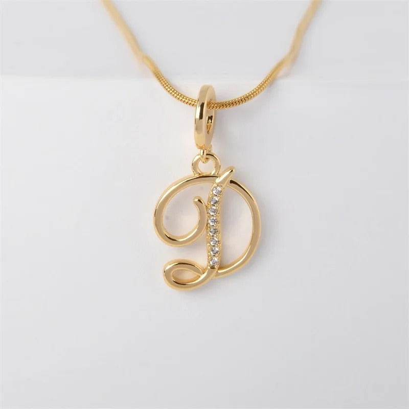 Gold Letter Pendant Necklace for Women – A-Z Alphabet Zircon Crystal Choker, Snake Chain Jewelry Gift - CartRare