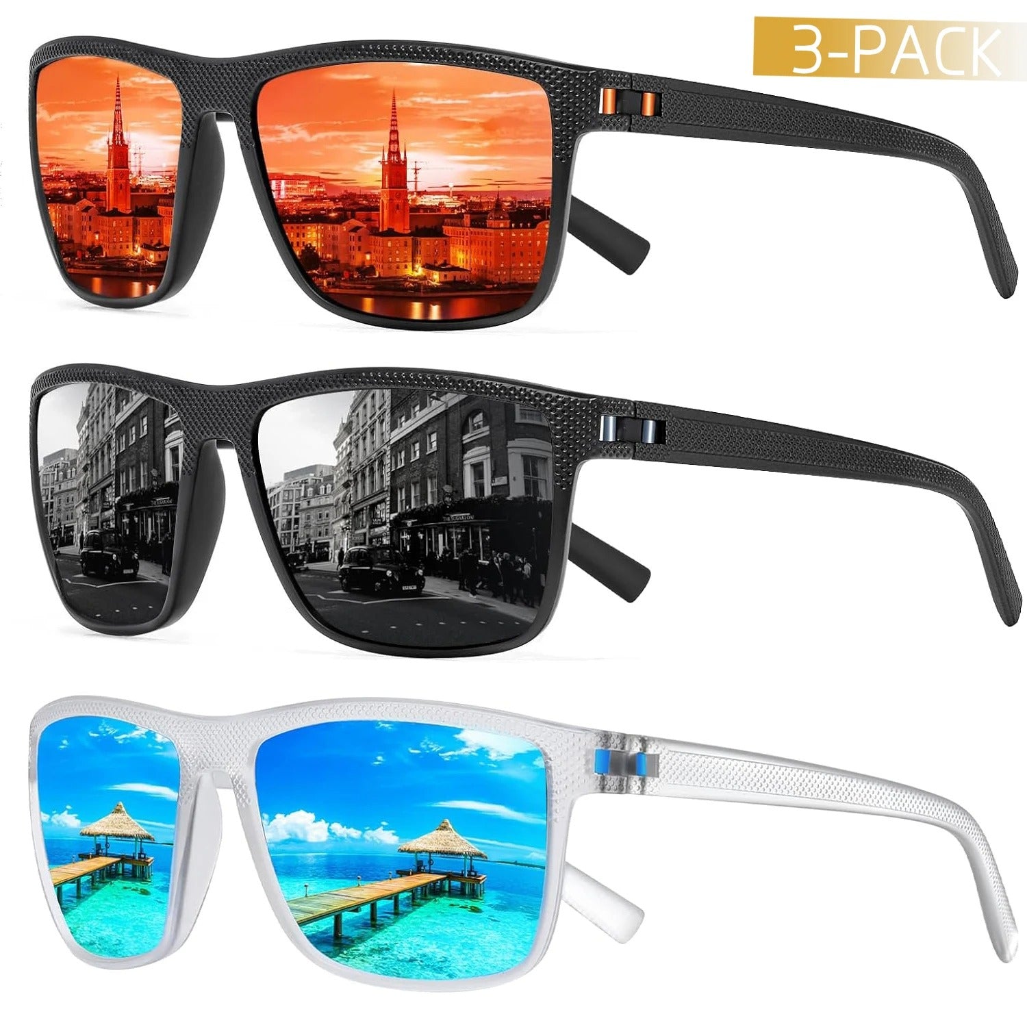 3-Pack Polarized Sunglasses – UV400 Anti-Glare Shades for Men & Women - CartRare