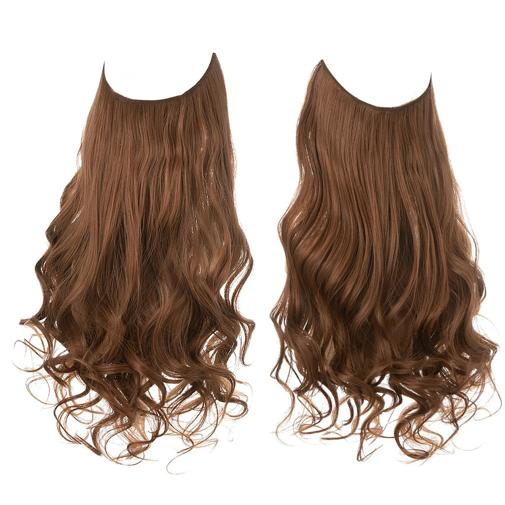 Premium Synthetic Invisible Wire Hair Extensions – Long Wavy Synthetic Hairpiece for Women, No Clips - CartRare