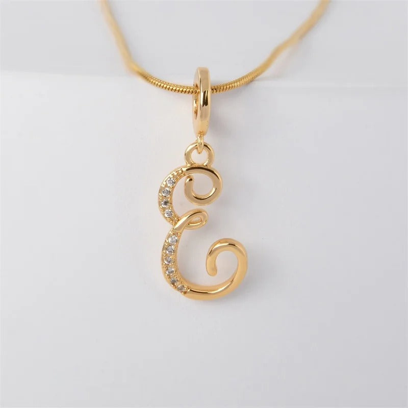 Gold Letter Pendant Necklace for Women – A-Z Alphabet Zircon Crystal Choker, Snake Chain Jewelry Gift - CartRare