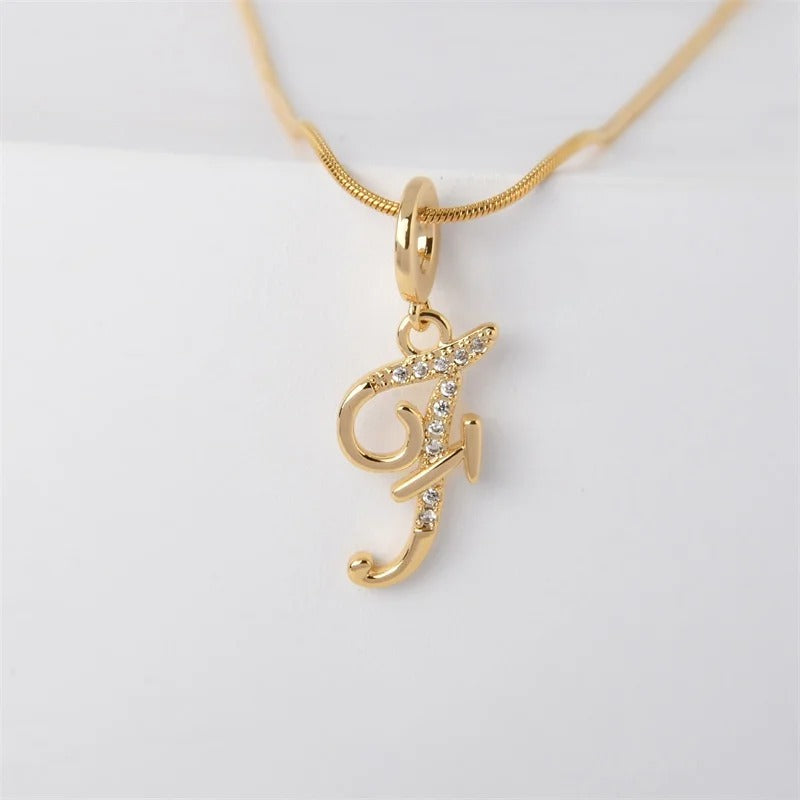 Gold Letter Pendant Necklace for Women – A-Z Alphabet Zircon Crystal Choker, Snake Chain Jewelry Gift - CartRare