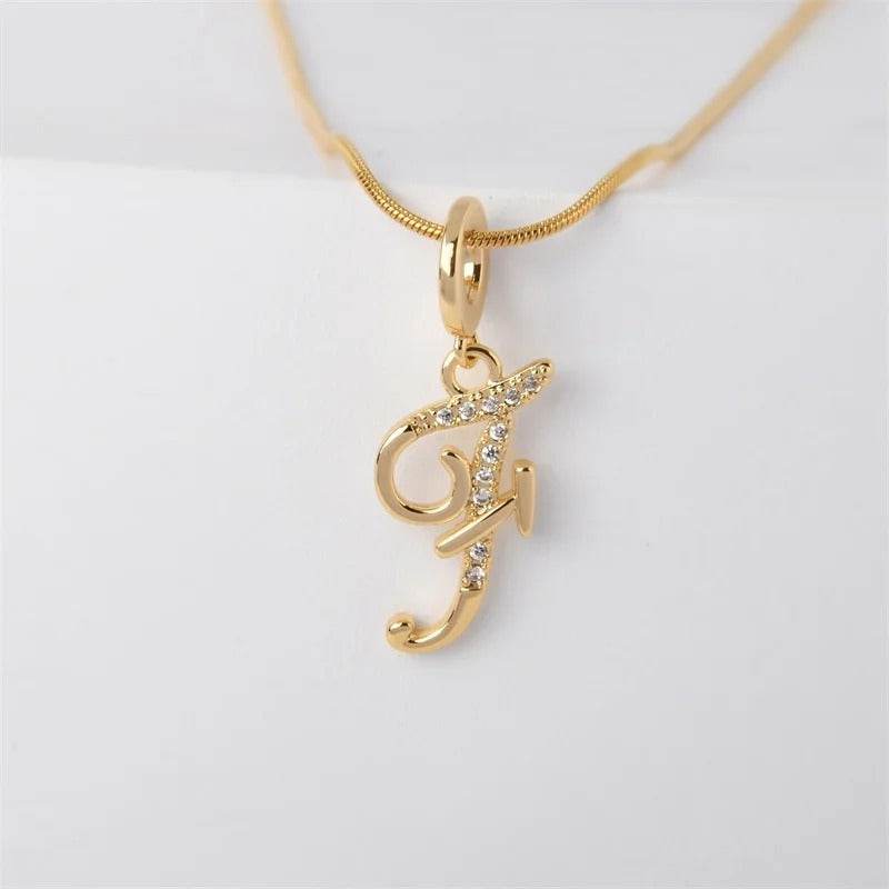 Gold Letter Pendant Necklace for Women – A-Z Alphabet Zircon Crystal Choker, Snake Chain Jewelry Gift - CartRare