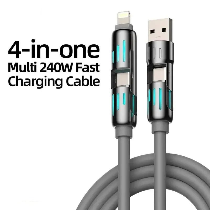 Universal 4-in-1 High-Speed 240W USB Charging Cable for iPhone and Samsung - CartRare