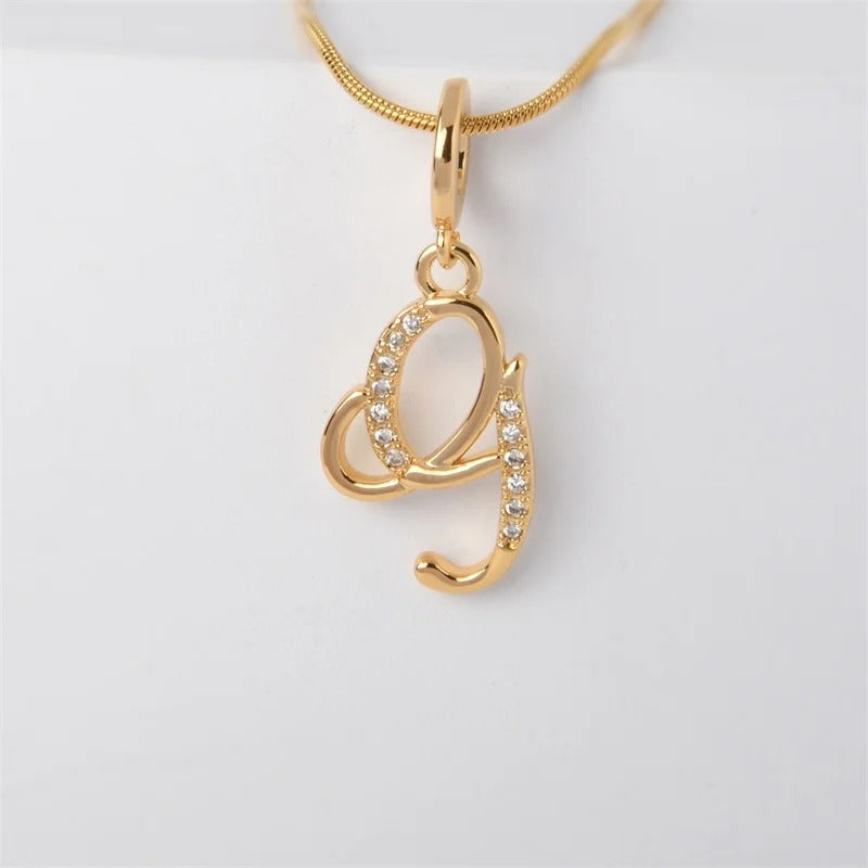 Gold Letter Pendant Necklace for Women – A-Z Alphabet Zircon Crystal Choker, Snake Chain Jewelry Gift - CartRare