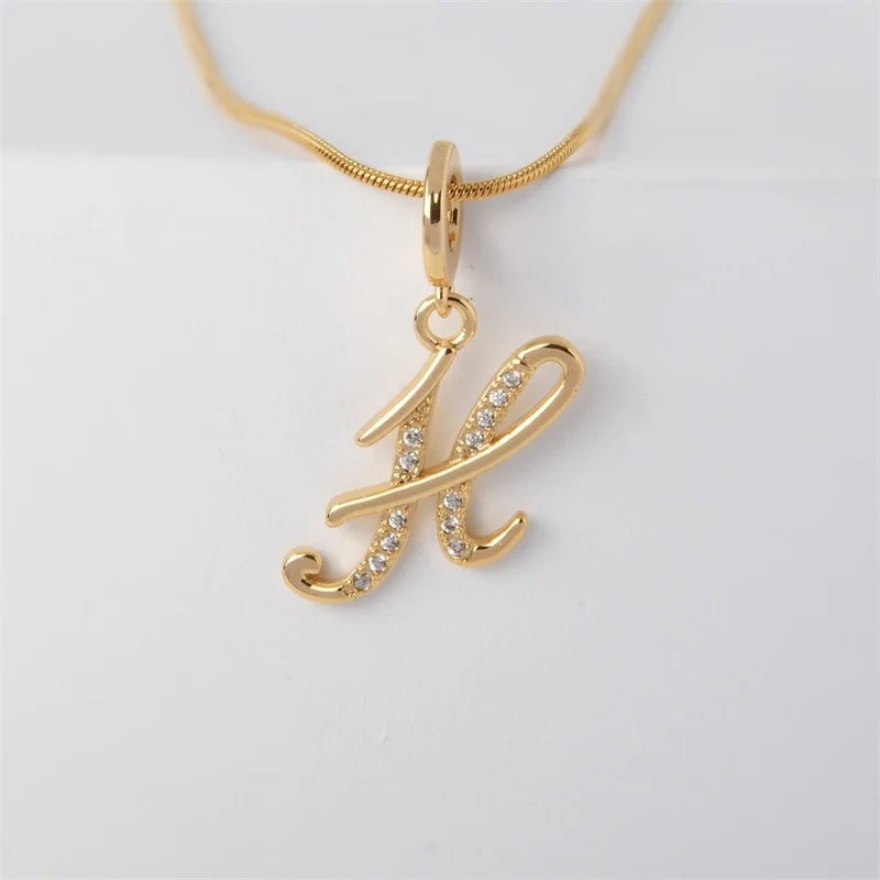 Gold Letter Pendant Necklace for Women – A-Z Alphabet Zircon Crystal Choker, Snake Chain Jewelry Gift - CartRare