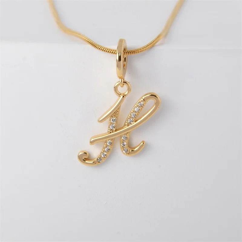 Gold Letter Pendant Necklace for Women – A-Z Alphabet Zircon Crystal Choker, Snake Chain Jewelry Gift - CartRare