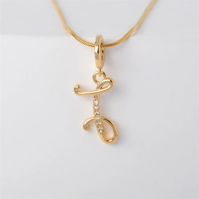Gold Letter Pendant Necklace for Women – A-Z Alphabet Zircon Crystal Choker, Snake Chain Jewelry Gift - CartRare