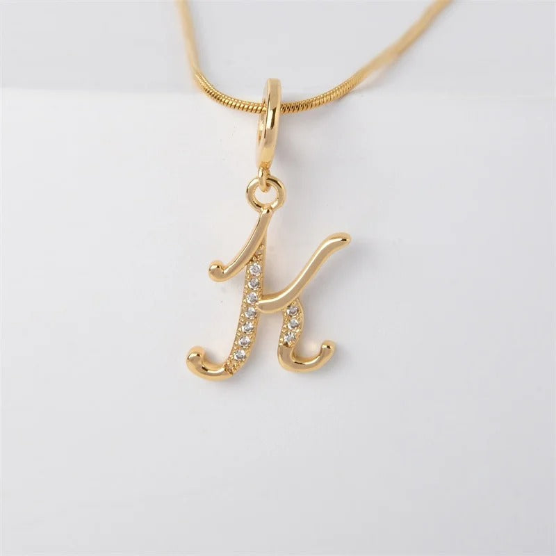 Gold Letter Pendant Necklace for Women – A-Z Alphabet Zircon Crystal Choker, Snake Chain Jewelry Gift - CartRare