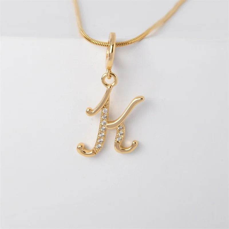 Gold Letter Pendant Necklace for Women – A-Z Alphabet Zircon Crystal Choker, Snake Chain Jewelry Gift - CartRare