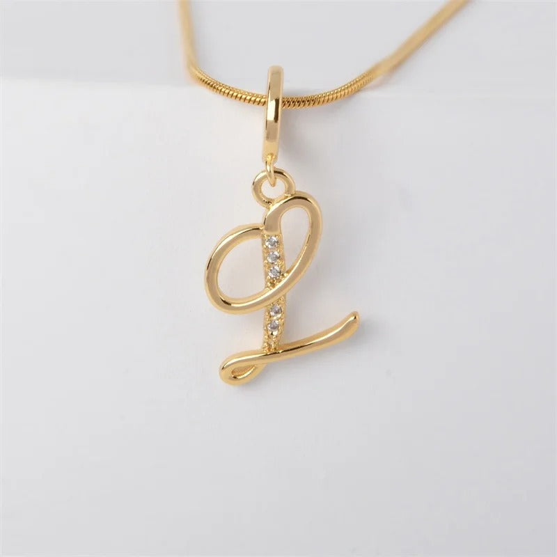Gold Letter Pendant Necklace for Women – A-Z Alphabet Zircon Crystal Choker, Snake Chain Jewelry Gift - CartRare