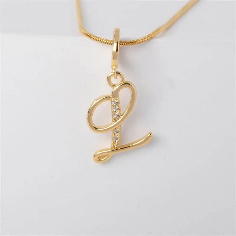 Gold Letter Pendant Necklace for Women – A-Z Alphabet Zircon Crystal Choker, Snake Chain Jewelry Gift - CartRare