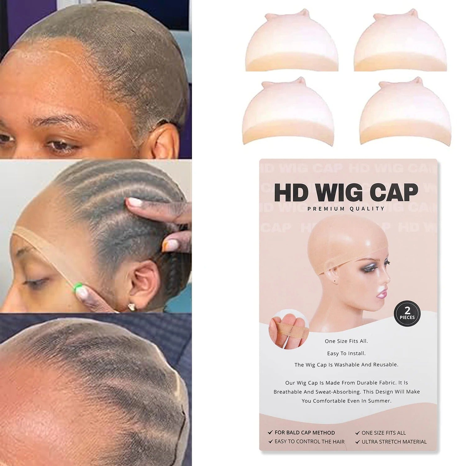 2PCS HD Transparent Wig Caps – Light Brown Nylon Lace Front for Women & Men - CartRare