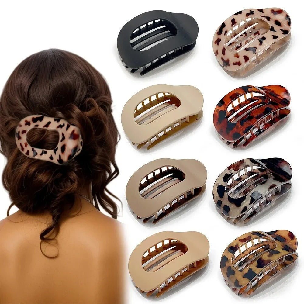 Leopard Matte Oval Hair Claw Clip – Curved Acrylic Barrette for Women’s Everyday Styling