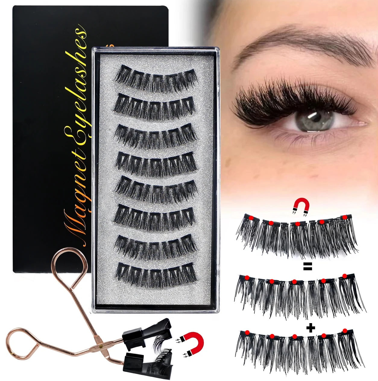 Magnetic 8Pcs Reusable Eyelashes with Applicator – No Glue, 5 Magnet Natural Look Lashes - CartRare