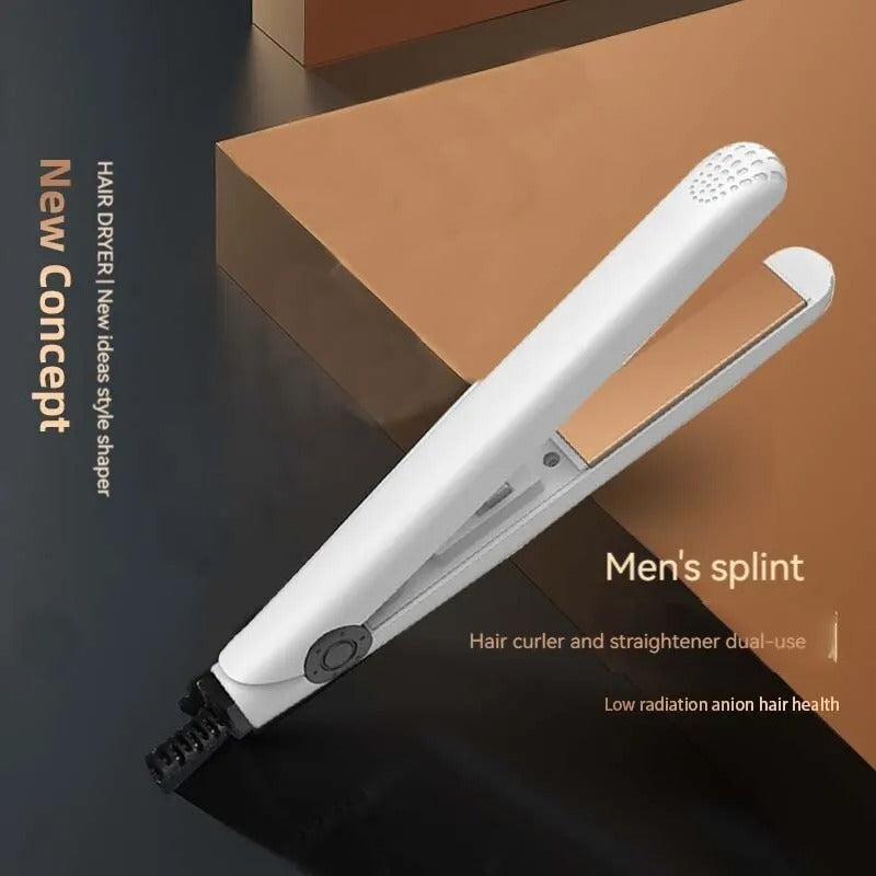 Men’s 2-in-1 Curling & Straightening Iron – Mini Electric Hair Styler for Volume, Fluffy Look & Straight Hai - CartRare