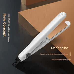 Men’s 2-in-1 Curling & Straightening Iron – Mini Electric Hair Styler for Volume, Fluffy Look & Straight Hai - CartRare