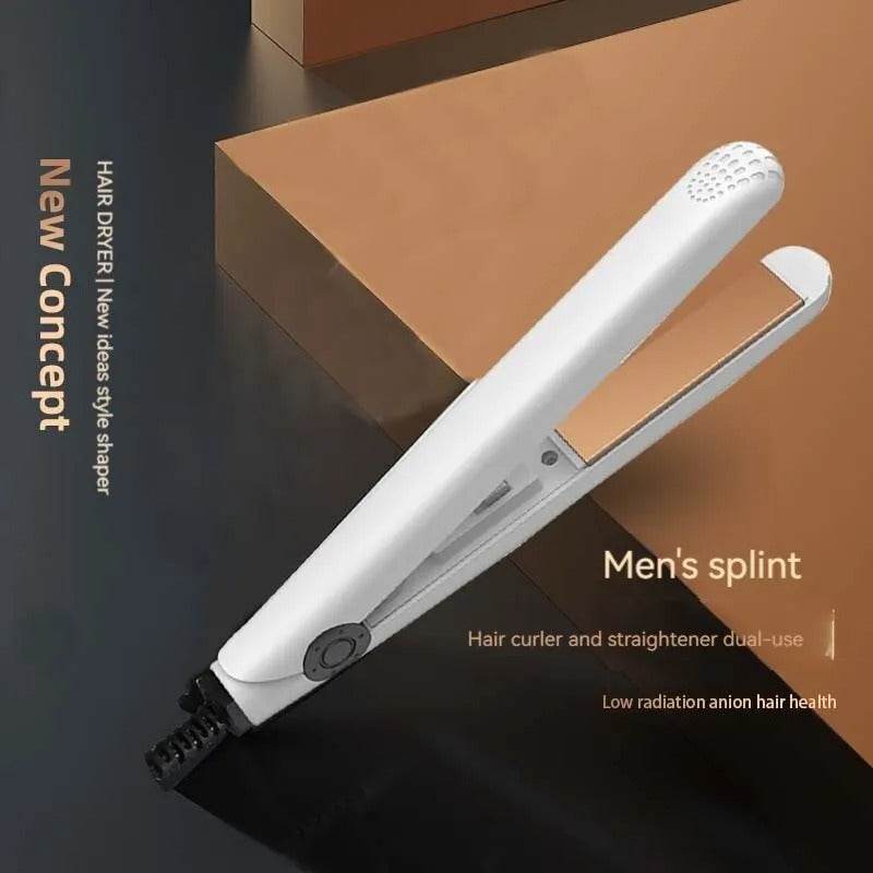 Men’s 2-in-1 Curling & Straightening Iron – Mini Electric Hair Styler for Volume, Fluffy Look & Straight Hai - CartRare