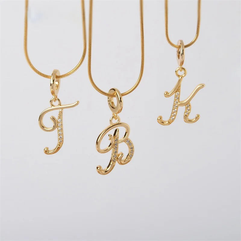 Gold Letter Pendant Necklace for Women – A-Z Alphabet Zircon Crystal Choker, Snake Chain Jewelry Gift - CartRare