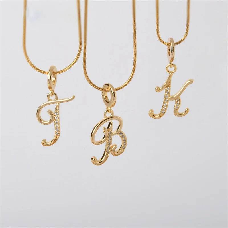 Gold Letter Pendant Necklace for Women – A-Z Alphabet Zircon Crystal Choker, Snake Chain Jewelry Gift - CartRare