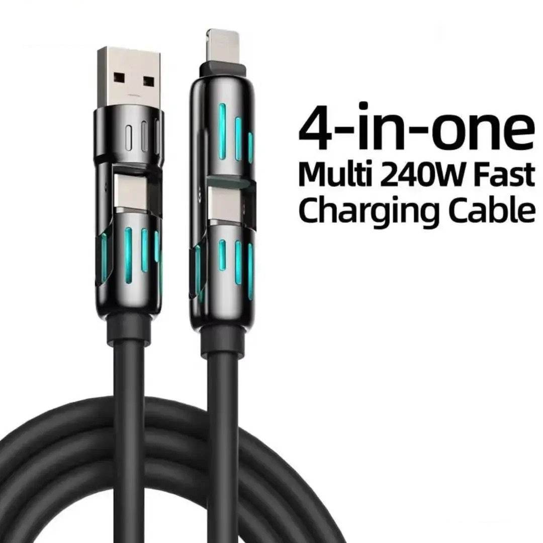 Universal 4-in-1 High-Speed 240W USB Charging Cable for iPhone and Samsung - CartRare