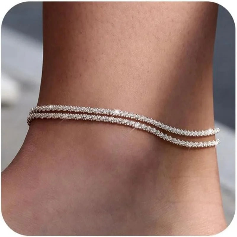 Dainty Layered Waterproof Anklet for Women - Adjustable Cross Pendant Sparkling Beach Jewelry - CartRare