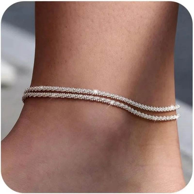 Dainty Layered Waterproof Anklet for Women - Adjustable Cross Pendant Sparkling Beach Jewelry - CartRare