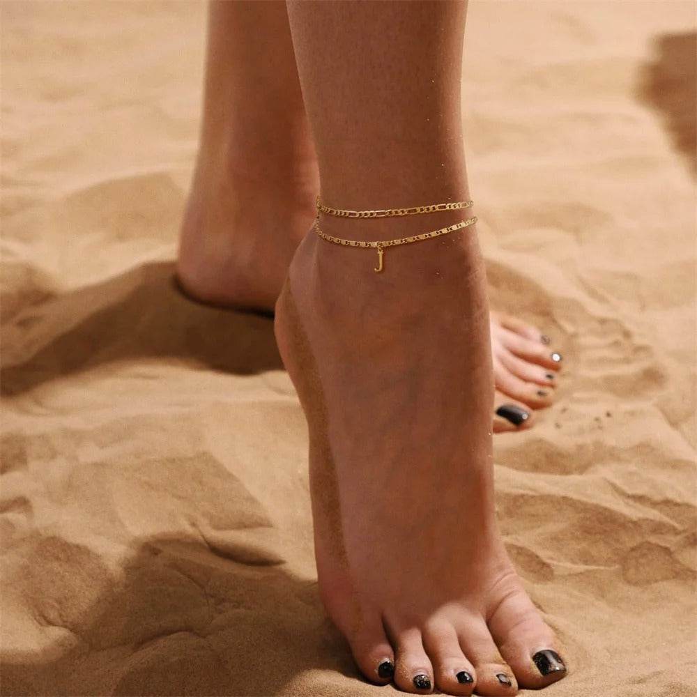 26 Letters A-Z Stainless Steel Chain Anklets For Women - CartRare