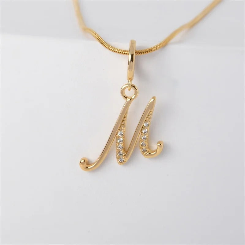 Gold Letter Pendant Necklace for Women – A-Z Alphabet Zircon Crystal Choker, Snake Chain Jewelry Gift - CartRare