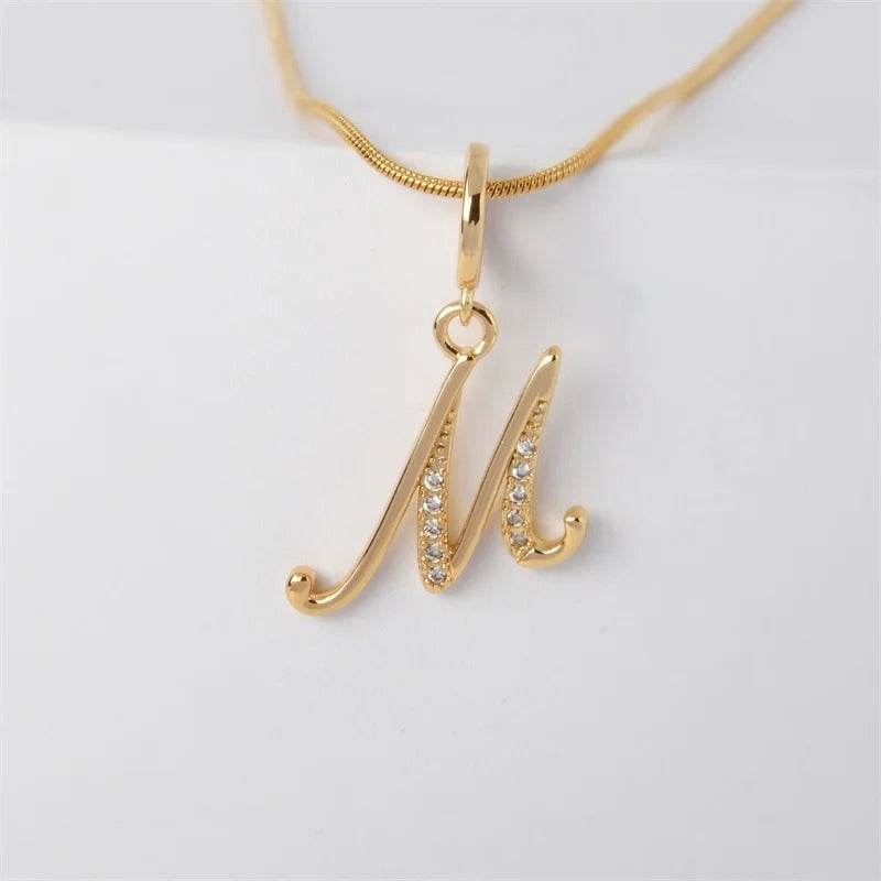 Gold Letter Pendant Necklace for Women – A-Z Alphabet Zircon Crystal Choker, Snake Chain Jewelry Gift - CartRare