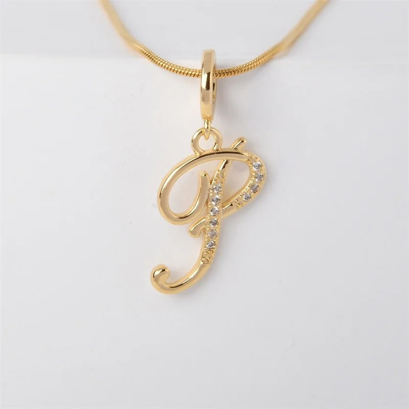 Gold Letter Pendant Necklace for Women – A-Z Alphabet Zircon Crystal Choker, Snake Chain Jewelry Gift - CartRare