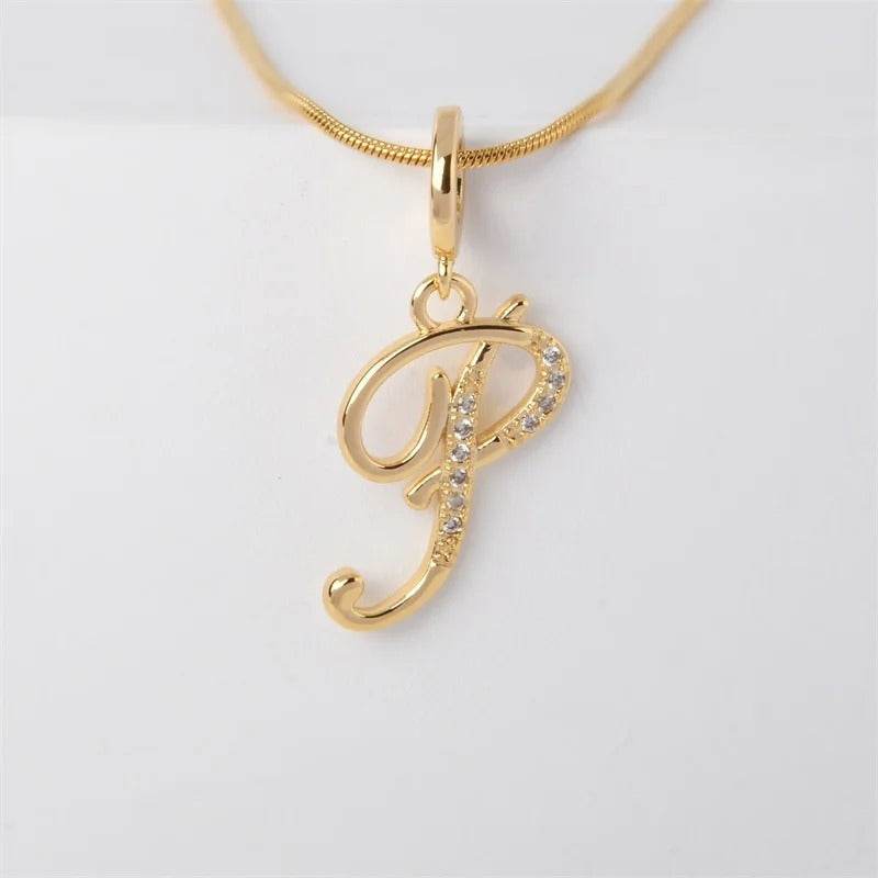 Gold Letter Pendant Necklace for Women – A-Z Alphabet Zircon Crystal Choker, Snake Chain Jewelry Gift - CartRare