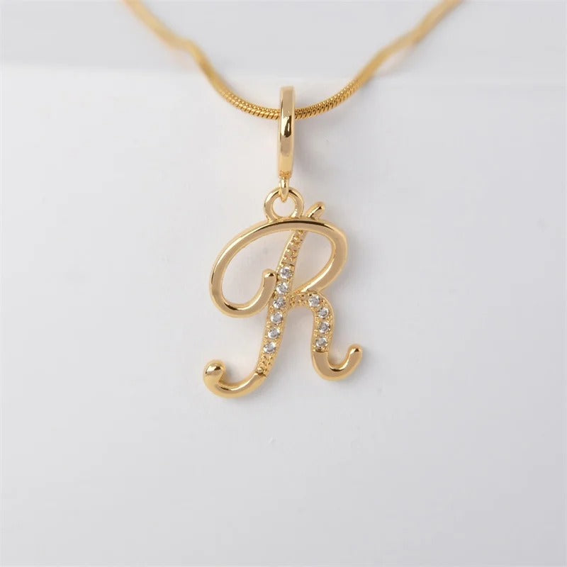 Gold Letter Pendant Necklace for Women – A-Z Alphabet Zircon Crystal Choker, Snake Chain Jewelry Gift - CartRare
