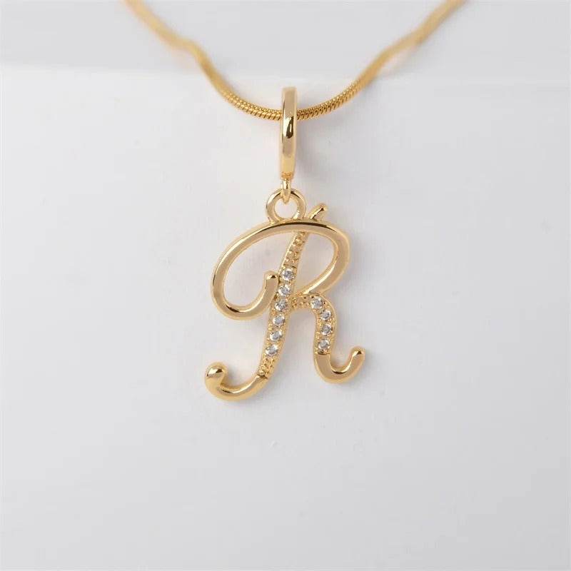Gold Letter Pendant Necklace for Women – A-Z Alphabet Zircon Crystal Choker, Snake Chain Jewelry Gift - CartRare